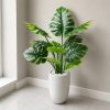 Cây trầu bà giả lá xẻ monstera cao 1m3 chậu sứ trắng tinh tế trang trí mọi không gian