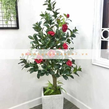 Cây Hoa Trà Đỏ Giả Trang Trí Cửa Hàng, Studio, Tiệm Quán, Văn Phòng, Nhà Cửa – Cao 1m6 – Mã: PN-CG053