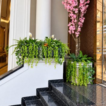 Bồn cây tiểu cảnh giả cao 80cm trang trí nội thất sang trọng