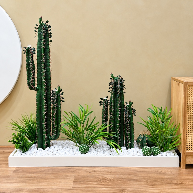 Bồn Tiểu Cảnh Cây Xương Rồng Giả Trang Trí Cửa Hàng, Studio, Tiệm Quán, Văn Phòng, Nhà Cửa – Cao 90cm – Mã: PN-CG0196