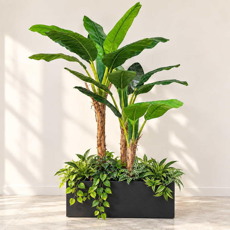 Bồn Cây Chuối Bẹ Tiểu Cảnh Giả Trang Trí Cửa Hàng, Studio, Tiệm Quán, Văn Phòng, Nhà Cửa – Cao 1m8 – Mã: PN-CG0178