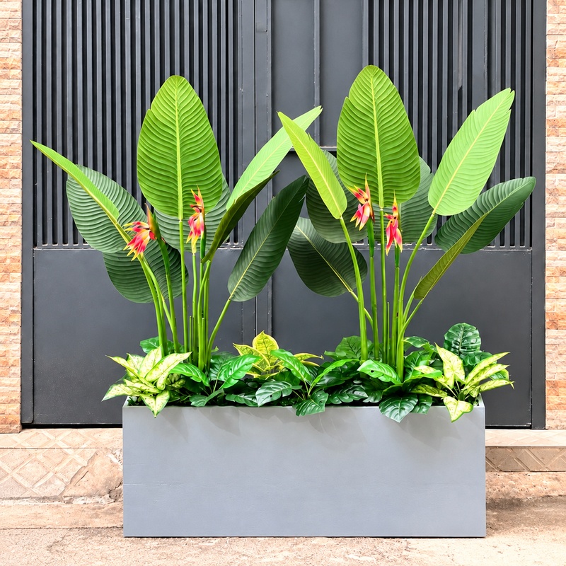 Bồn cây chuối thiên điểu giả cao 1m5 trang trí nội thất tươi mát, sang trọng