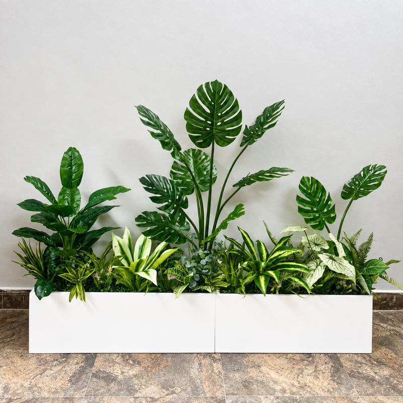 Bồn cây lá xẻ Monstera giả cao 1m4 trang nội thất tươi mới, sang trọng