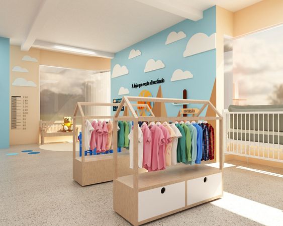 Cách trang trí shop quần áo trẻ em diện tích nhỏ gọn gàng, thông thoáng