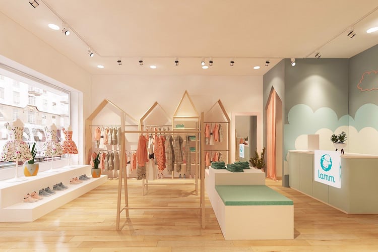 Cách trang trí shop quần áo trẻ em diện tích nhỏ gọn gàng, thông thoáng