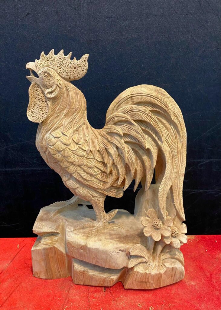 Tượng Gà Trống Bằng Gỗ Ngọc Am