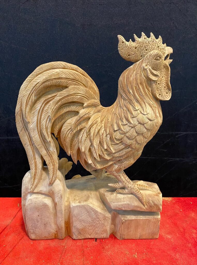Tượng Gà Trống Bằng Gỗ Ngọc Am