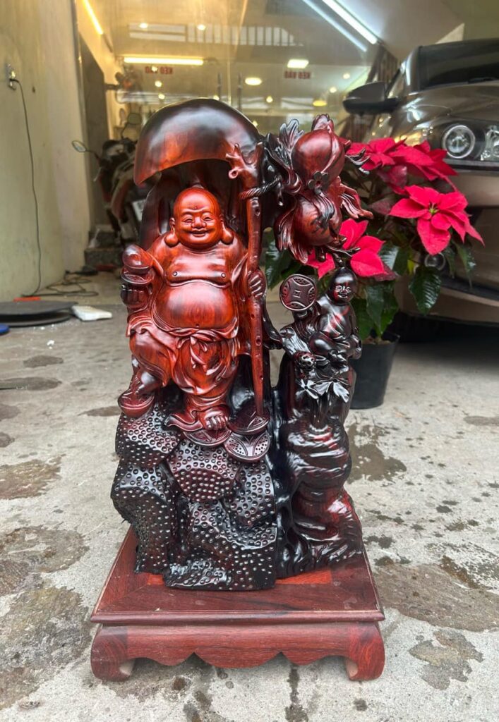 Tượng gỗ cụ di lạc gỗ trắc hàng liền khối