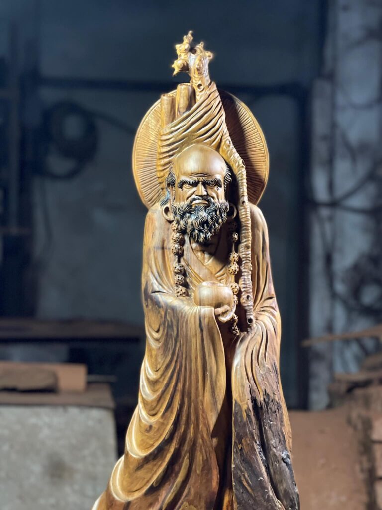 Tượng Gỗ Đạt Ma Điêu Khắc Thủ Công Từ Gỗ Bác Xanh Mộc Châu