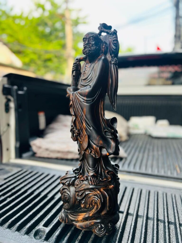 Tượng gỗ đạt ma khắc thủ công từ gỗ mun hoa liền khối