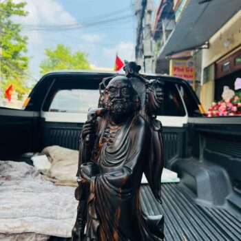 Tượng Gỗ Đạt Ma Trạm Khắc Thủ Công Từ Gỗ Mun Hoa Liền Khối