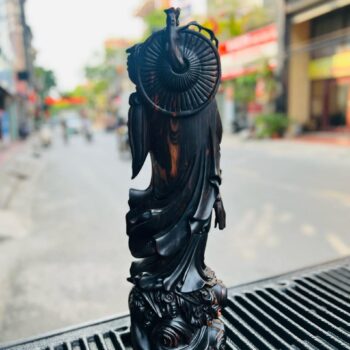 Tượng Gỗ Đạt Ma Trạm Khắc Thủ Công Từ Gỗ Mun Hoa Liền Khối