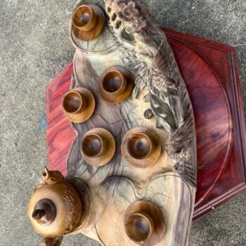 Tượng Gỗ Khay Trà Được Khắc Thủ Công Bằng Gỗ Ngọc Am Hà Giang