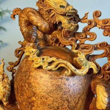 Tượng Gỗ Nhất Long Bảo Châu Điêu Khắc Thủ Công Từ Gỗ Nu Hương