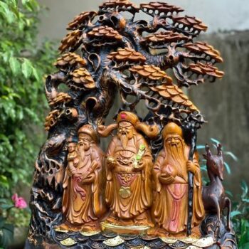Tượng Gỗ Tam Tam Đa Phúc Lộc Thọ Điêu Khắc Thủ Công Từ Gỗ Gù Hương ( Xá Xị)