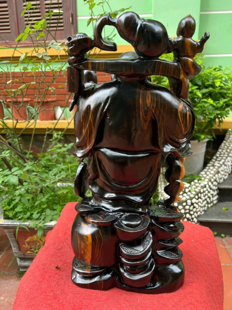 Tượng Gỗ Di Lặc Tam Phúc Điêu Khắc Thủ Công Từ Gỗ Mun Hoa