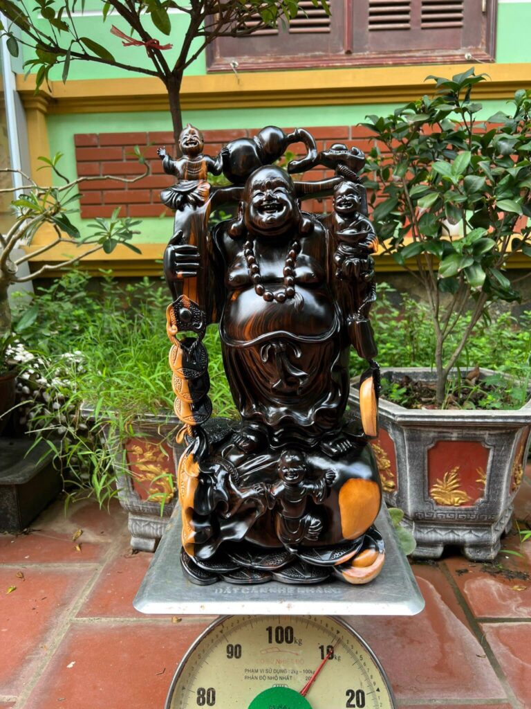 Tượng Gỗ Di Lặc Tam Phúc Điêu Khắc Thủ Công Từ Gỗ Mun Hoa