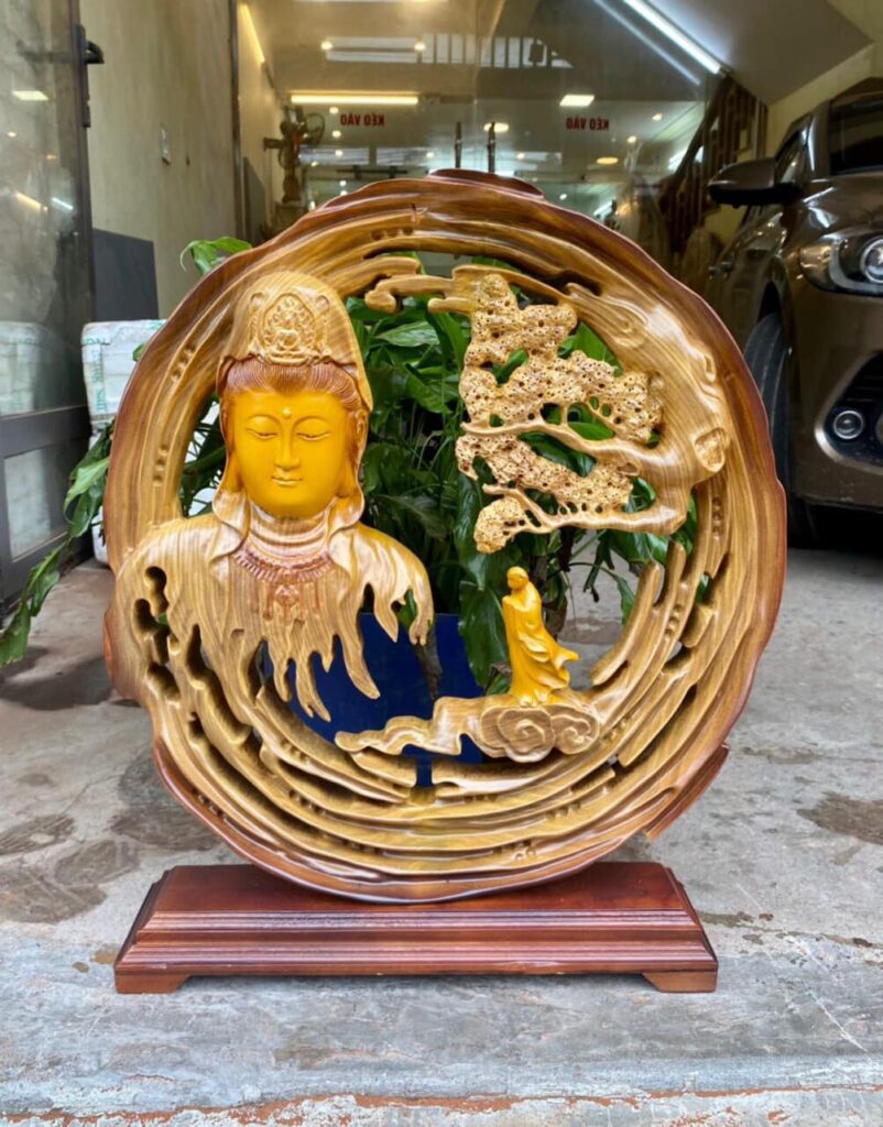 Tượng Gỗ Nhất Tâm Bái Phật Khắc Thủ Công Từ Gỗ Dổi