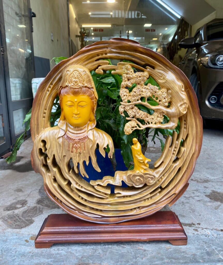 Tượng Gỗ Nhất Tâm Bái Phật Khắc Thủ Công Từ Gỗ Dổi