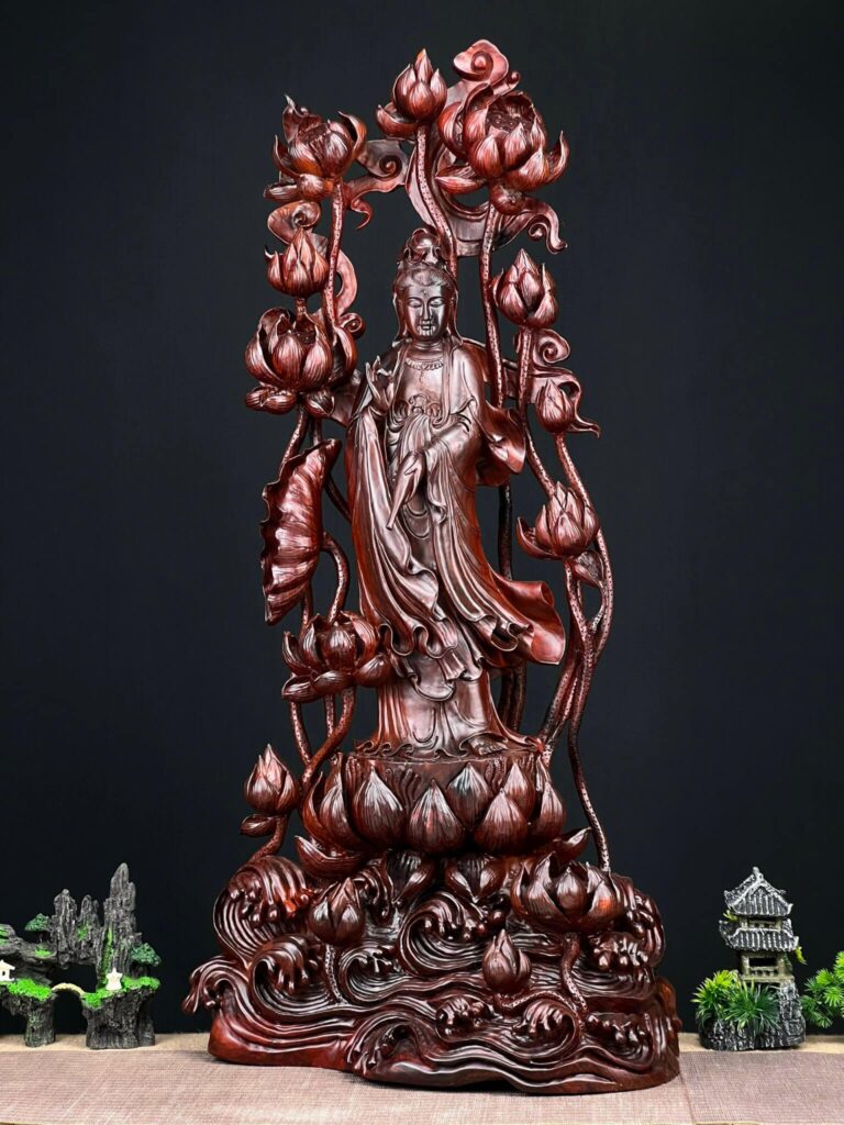 Tượng Gỗ Phật Quan Âm Khắc Thủ Công Từ Gỗ Trắc Đỏ Đen