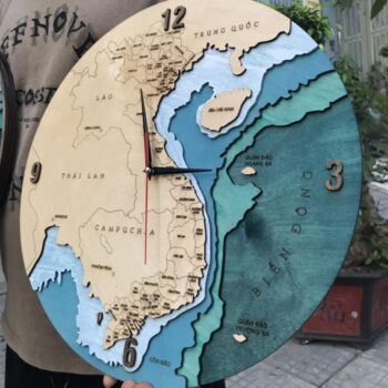 Đồng Hồ Treo Tường Bản Đồ Việt Nam Bằng Gỗ – Mã Sản Phẩm PNW 001