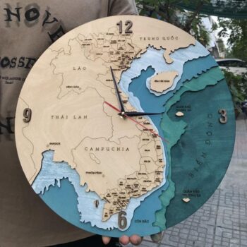 Đồng Hồ Treo Tường Bản Đồ Việt Nam Bằng Gỗ – Mã Sản Phẩm PNW 001