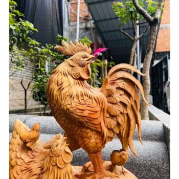 Tượng Gia Đình Gà Gỗ Nhai Bách Thơm Tự Nhiên – TPTG 08