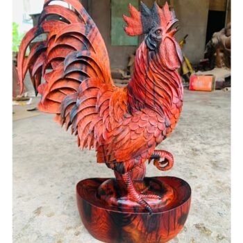 Tượng Gà Trống Nhất Kê Phong Thủy – Gỗ Trắc Đỏ Đen Tuyệt Đẹp – TPTG 07