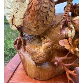 Tượng Gia Đình Gà Hoa Phù Dung Linh Vật Phong Thủy – Gỗ Hương Tuyệt Đẹp – TPTG 04