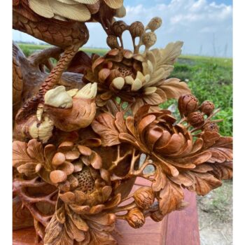 Tượng Gia Đình Gà Hoa Phù Dung Linh Vật Phong Thủy – Gỗ Hương Tuyệt Đẹp – TPTG 04