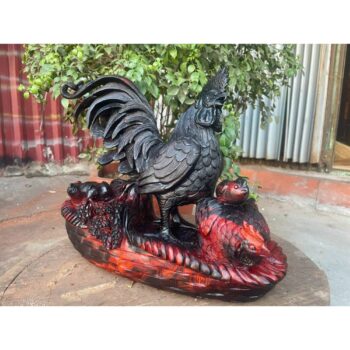 Tượng Gia Đình Gà Hạnh Phúc – Gỗ Trắc Đỏ Đen – TPTG 03