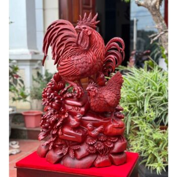 Tượng Gia Đình Gà Gỗ Vương Mộc Tử Đàn Liền Khối – TPTG 02