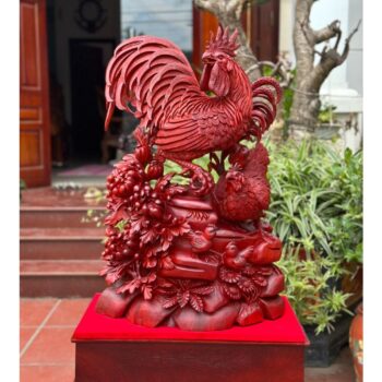Tượng Gia Đình Gà Gỗ Vương Mộc Tử Đàn Liền Khối – TPTG 02