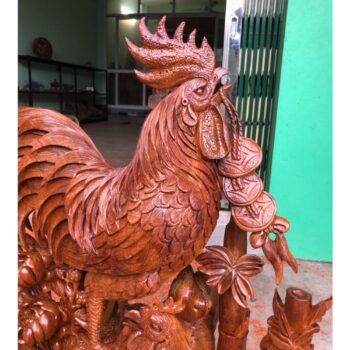 Tượng Gia Đình Gà Gỗ Hương Việt Cao 98cm – TPTG 01