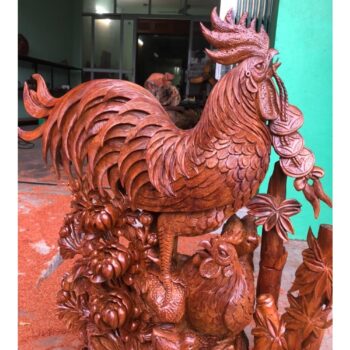 Tượng Gia Đình Gà Gỗ Hương Việt Cao 98cm – TPTG 01