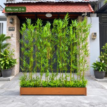 Cây tre xanh giả cao 2m trong bồn gỗ trang trí không gian