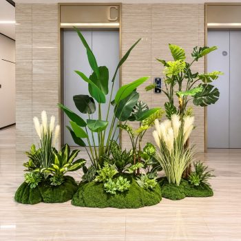Tiểu cảnh cây chuối giả dài 2m kết hợp cây cỏ bụi